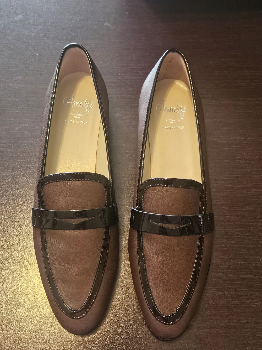 Amalfi Brown Leather Loafers with Black Patent Strap